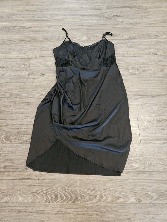 Cider Dresses & Skirts - Cider Black Satin Lace-Trim Midi Dress